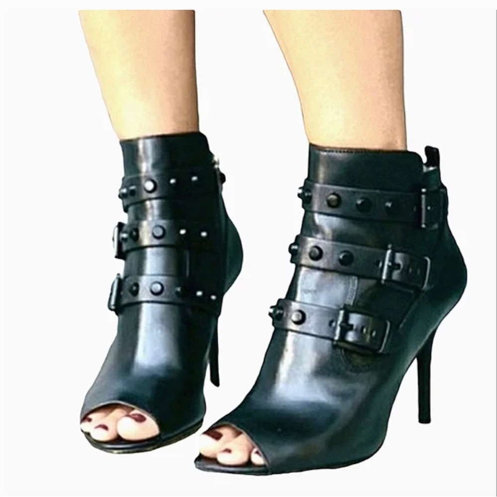 Top Rated Michael Kors Bryn Open-Toe Studded Ankle Bootie In Black Leather 9.5